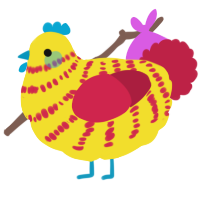A yellow and crimson chicken with a bar pattern