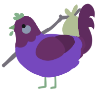 Rasbabie, a violet and wine chicken with a head pattern