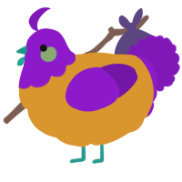 A orange and violet chicken with a head pattern