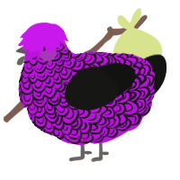 A amethyst and black chicken with a double-lace pattern