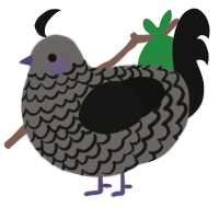 A grey and black chicken with a lace pattern
