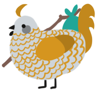A mist and ochre chicken with a lace pattern