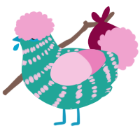 A turquoise and pink chicken with a bar pattern