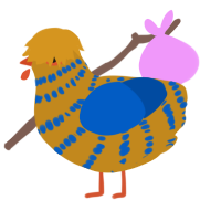 Courtney, a ochre and ultramarine chicken with a bar pattern