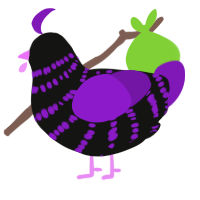 A black and violet chicken with a bar pattern