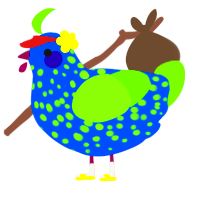 Archipelago, a ultramarine and grass chicken with a speckle pattern