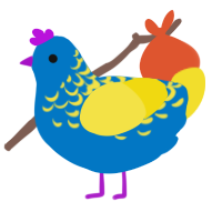 A sapphire and yellow chicken with a half-lace pattern