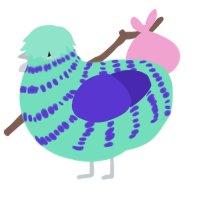 Yogurt, a mint and indigo chicken with a bar pattern