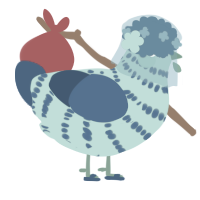 A aqua and ultramarine chicken with a bar pattern