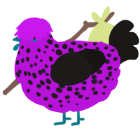 A amethyst and sable chicken with a speckle pattern