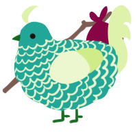 A turquoise and apple chicken with a lace pattern