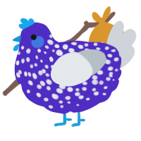 A indigo and mist chicken with a speckle pattern