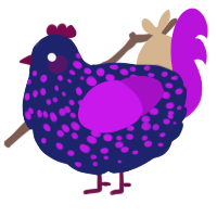 A navy and amethyst chicken with a speckle pattern