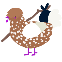 A brown and white chicken with a speckle pattern