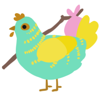A mint and yellow chicken with a half-bar pattern