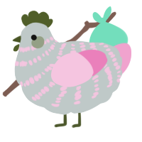 A silver and pink chicken with a bar pattern