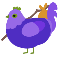 A indigo and blurple chicken with a head pattern