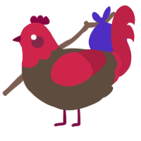 A bark and crimson chicken with a head pattern