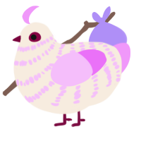 A cream and lavender chicken with a bar pattern