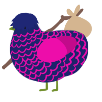 A navy and fuchsia chicken with a lace pattern