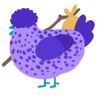 A lilac and indigo chicken with a speckle pattern