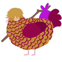 A gold and maroon chicken with a lace pattern
