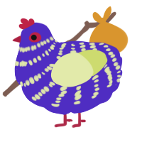 A indigo and lemon chicken with a bar pattern