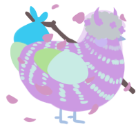 A pink and apple chicken with a bar pattern