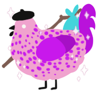 A pink and amethyst chicken with a speckle pattern