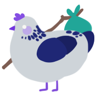 ego death, a mist and navy chicken with a neck-speckle pattern