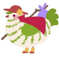 A cream and chartreuse chicken with a bar pattern