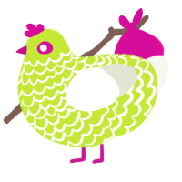 A lime and white chicken with a lace pattern