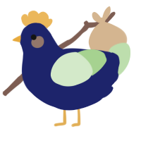 A navy and gluppy chicken