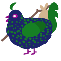 A navy and leaf chicken with a speckle pattern