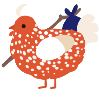 A vermilion and cream chicken with a speckle pattern