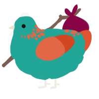 A turquoise and vermilion chicken with a neck-speckle pattern