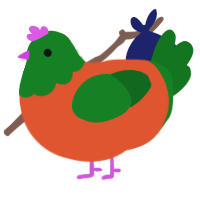 A vermilion and leaf chicken with a head pattern