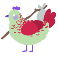 A gluppy and crimson chicken with a half-lace pattern