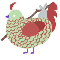 A gluppy and red chicken with a lace pattern