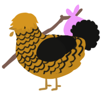 A ochre and black chicken with a lace pattern