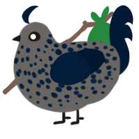A grey and tumblr chicken with a speckle pattern