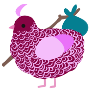 A maroon and lavender chicken with a double-lace pattern
