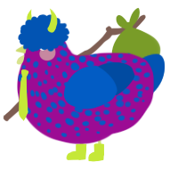 A plum and ultramarine chicken with a speckle pattern