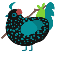 A black and teal chicken with a speckle pattern