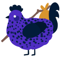 A indigo and tumblr chicken with a speckle pattern