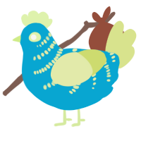 A cerulean and lemon chicken with a half-bar pattern