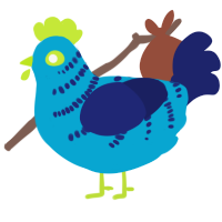 A cerulean and navy chicken with a half-bar pattern