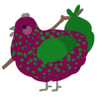 A wine and leaf chicken with a speckle pattern