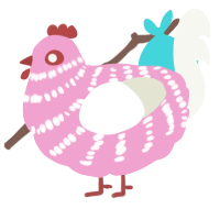 A pink and white chicken with a bar pattern