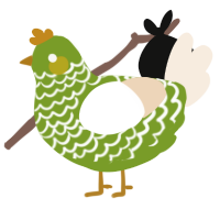 A chartreuse and cream chicken with a lace pattern